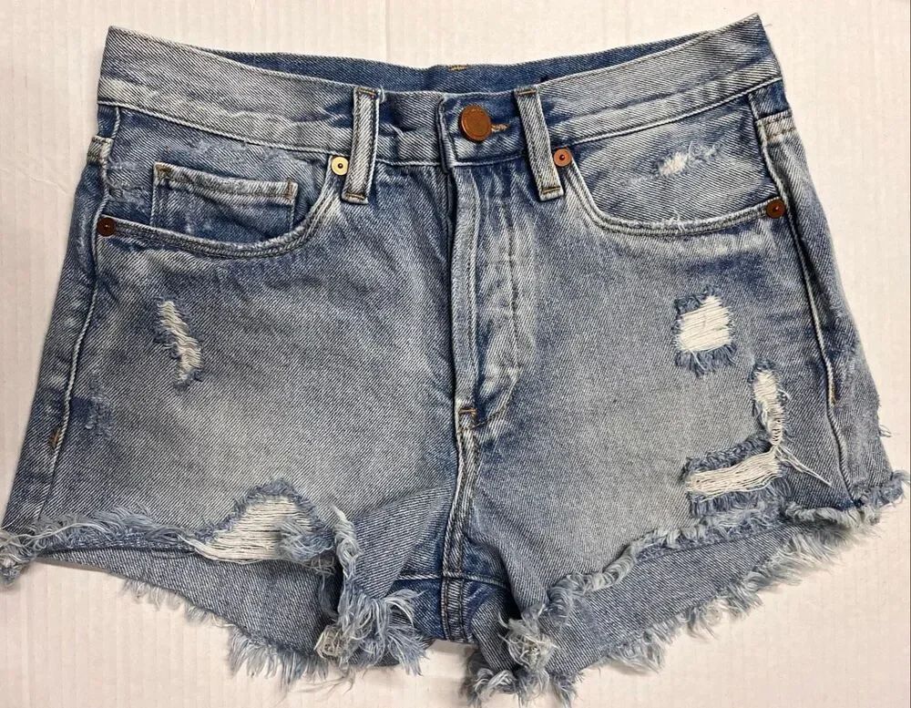 BLANKNYC Distressed High Rise Button Fly Cut Off Shorts   Size 25